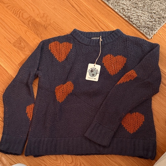 Toad&Co Sweaters - Toad&Co Dark Blue Sweater with Orange Heart Patterns
